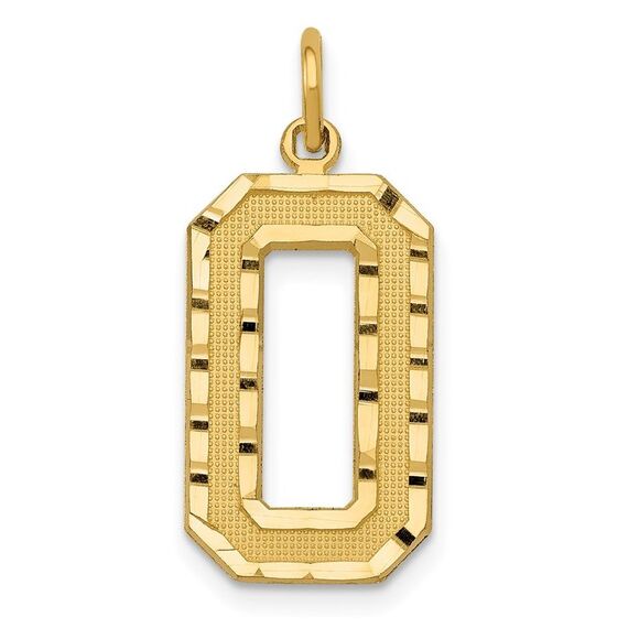 14k Yellow Gold Large Brushed Diamond-cut Number 0 Charm